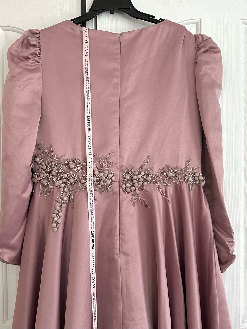Mac Duggal Gown Dress Dusty Rose Long Sleeve Embellished Waist Evening Size 16 - Picture 10 of 15
